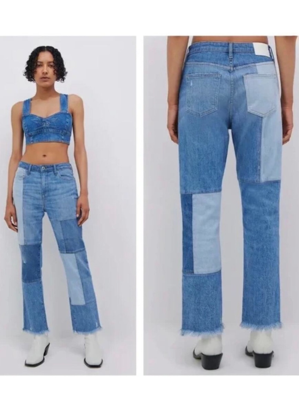 Jonathan Simkhai Standard River Straight Leg Patchwork Jeans Blue Size 26